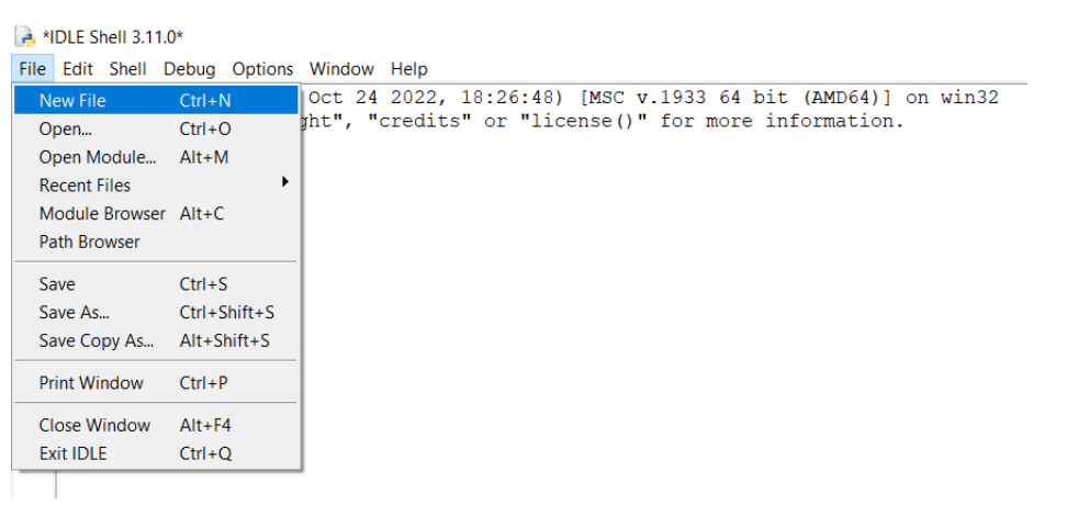 图1.6：在 IDLE 中打开“New File”